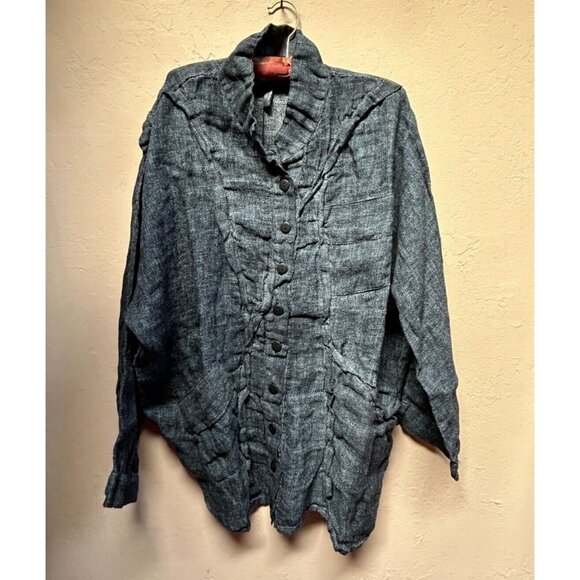 Cynthia Ashby Womens LinenAqua Elon Jacket Size 1 Blue Textured Lagenlook New